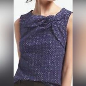 Banana Republic Tie Front Boucle Shell Top Blouse Bow Detail Navy